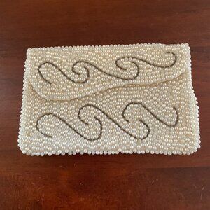 Vintage Beaded Faux Pearl Small Clutch / Wallet